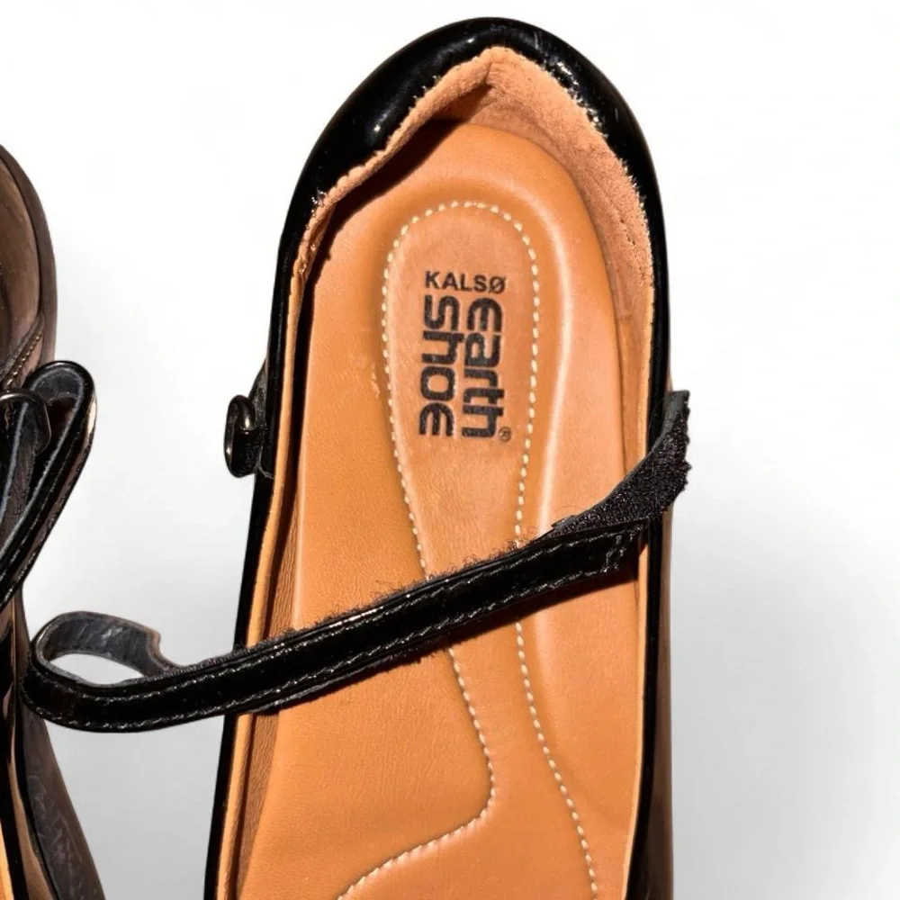 Earth Black Patent Mary Jane Flats with Strap